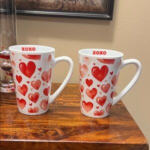 XOXO White Mugs with Red Hearts, New